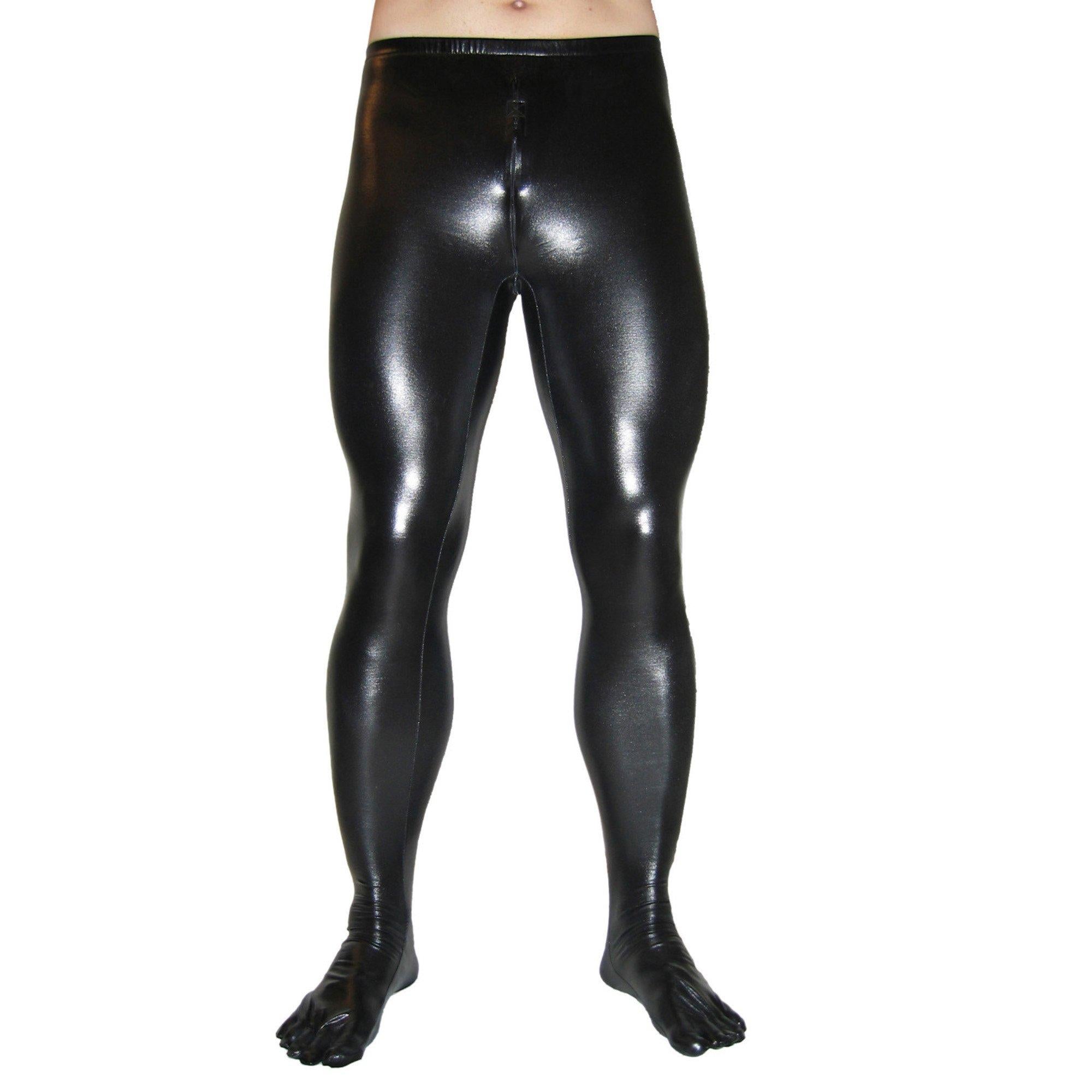 Rubberfashion glänzende Leggings Wetlook - Glanz Leggins mit Schritt Reißverschluss und Zehen für Damen